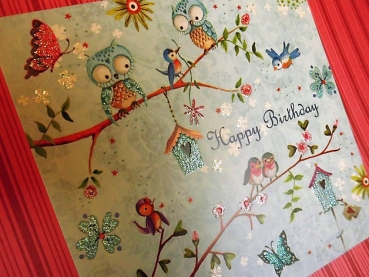 Cartita Design Postkarte Happy Birthday Eulen quadratisch